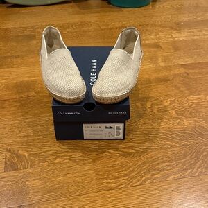 Cole Haan Cloudfeel Espadrille Woven Slip-Ons- Gold Jute